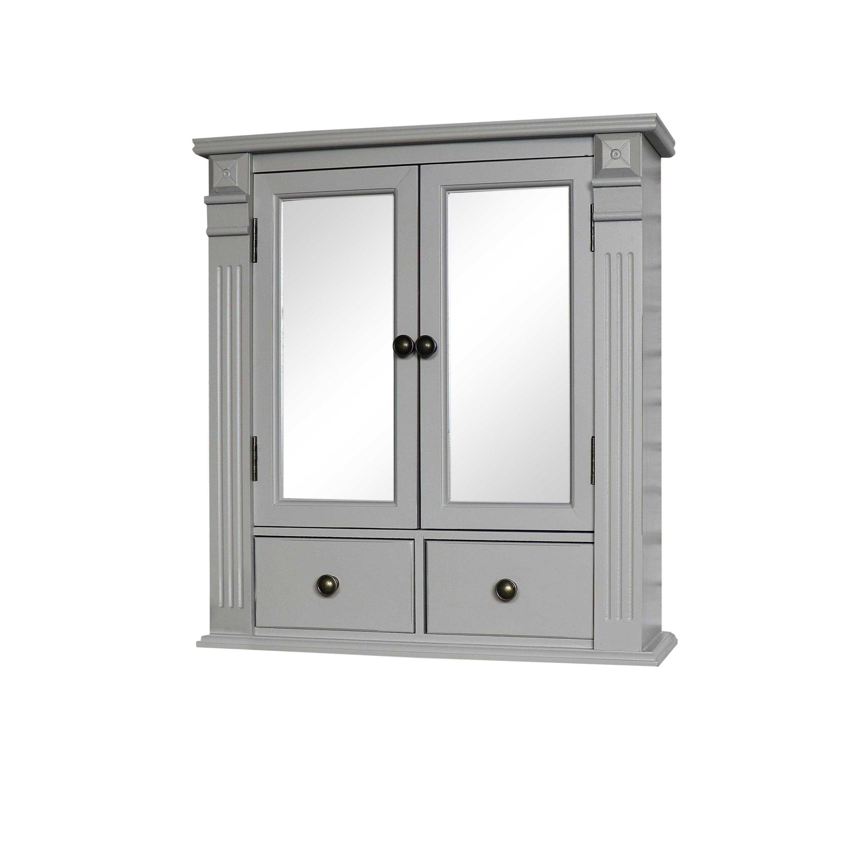 Grey Mirrored Bathroom Cabinet With Drawer Storage